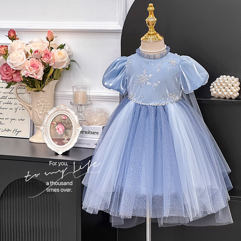 summer girls' dress - frozen princess couture gown - puffy mesh bubble sleeve princess dress - ready stock wholesale