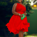 D3208 african plus size women's clothing  summer new pleated one-shoulder maxi dress with tie-up detail, solid color, european and american style