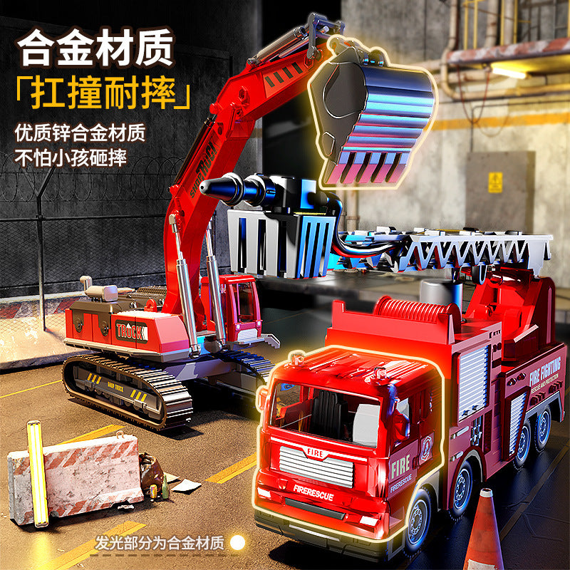 Bejies children's alloy fire truck set model ladder boy kids toy car excavator birthday gift