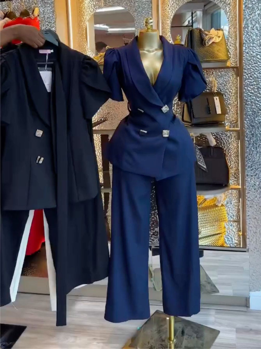 Fashion cross-border women's clothing  summer new arrivalelegantwork clothing double-breasted waist tops high waistpantssuit