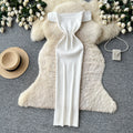 K-style one-shoulder knitting silm-type dress female summer sleeveless high waist silm a-line long skirt light and elegant