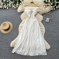 French riviera style off-the-shoulder white a-line dress - sleeveless, slim-fit, and elegant summer maxi dress for women