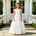 export girls' european and american style white wedding dress lace patchwork long dress chiffon summer holiday vacation dress