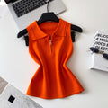 K-style lapel half-zip sleeveless knitting vest women's spring summer light mature style casualpullover knitting shirt multi-color