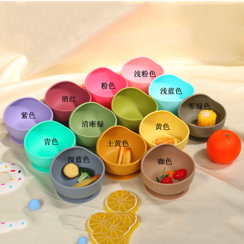 Children's tableware feeding set Baby silicone bowl Fork spoon Baby food supplement bowl Plate Food grade silicone plate