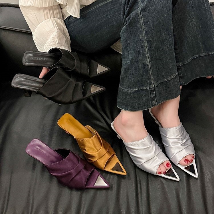 Plus size pointed toe elegant purple socialite style sexy flip-flops women's summer new arrival thin heel sandals french style