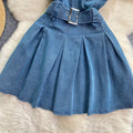 Korean style women's age-reducing preppy sweet flutter sleeve cami dress - vintage denim a-line mini skirt - trendy