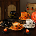 Creative halloween-themed ceramic cup and saucer set, featuring an irregular design with pumpkin and bat motifs. perfect for coffee or tea