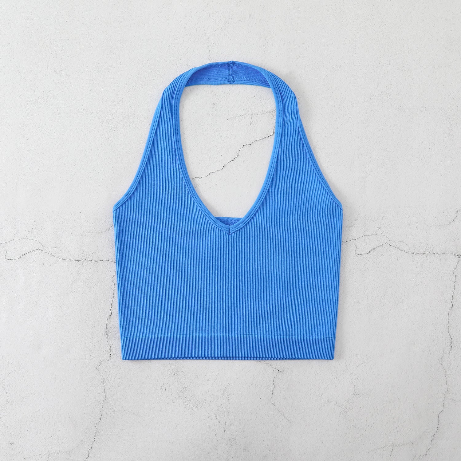 , European and American neck body underwear fitness yoga V-neck backless small vest threaded candy color