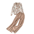Trendy and chic two-piece set for women: autumn print long sleeve knit cardigan top and high-waisted straight-leg pants