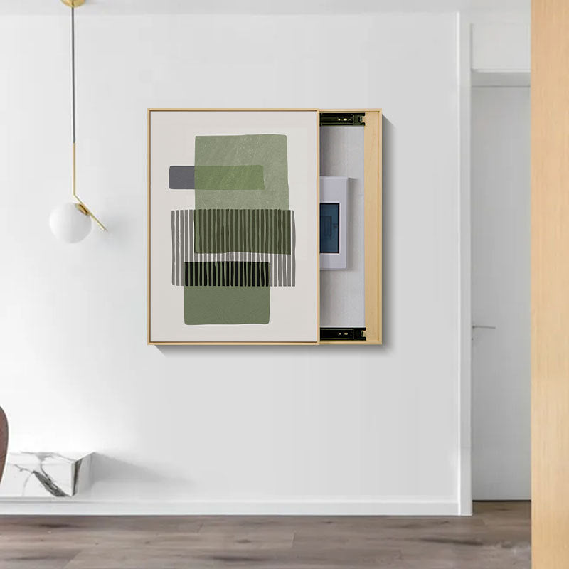 Nordic abstract line meter box decorative painting vertical plate can be pushed and pulled to block the distribution box hanging painting green small fresh
