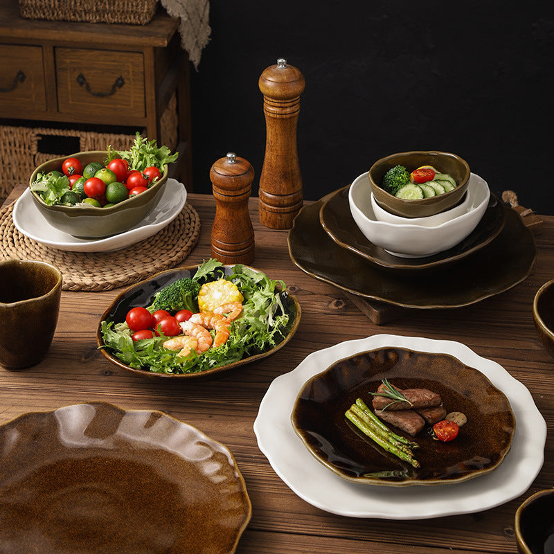 Creative ceramic special-shaped bowls, plates and tableware combination stylishclassy sense kiln-turned ceramic plate western food steak plate