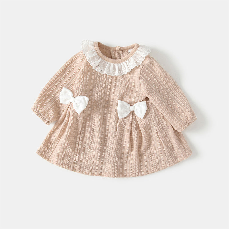 Girls' autumn dresses  new style chic baby lace collar bow princess dress spring and autumn