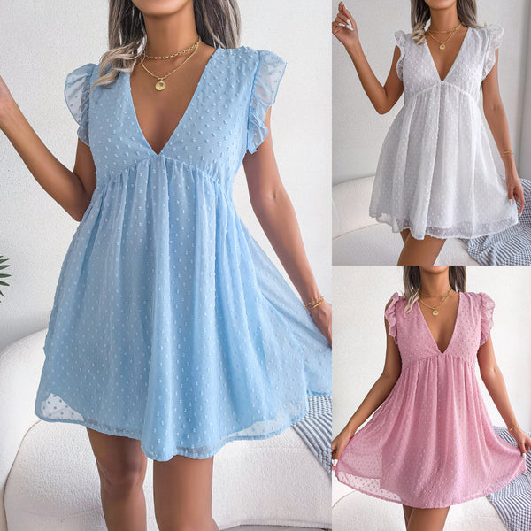 ins style real shot spring and summer new polka dot jacquard fungus edge loose casual dress, independent station  women's clothing