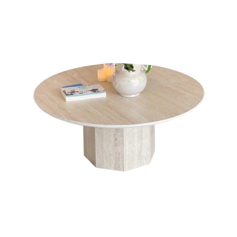 Wabi-sabi style coffee table with marble pattern round designer french imitation rock plate coffee tea table hexagonal base tea table