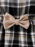 exclusive supply of elegance woolen outwear + plaid a-skirt + bow hat fall and wintergirlsuit three-piece set