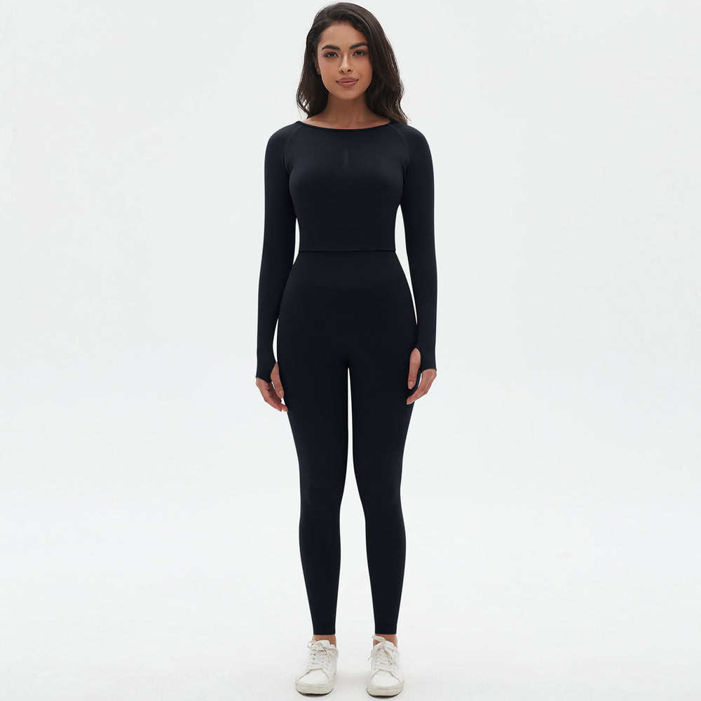 European and american seamless yoga set - high-waisted butt-lifting peach lift leggings with long-sleeve compression top - running & fitness activewear set