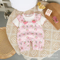 Baby girl summer short-sleeve strawberry romper - faux two-piece infant bodysuit - newborn outfit