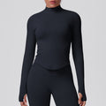 seamless pure color tight high elastic breathable stand collar zipper outwear sports running fitness yoga wear tops for women