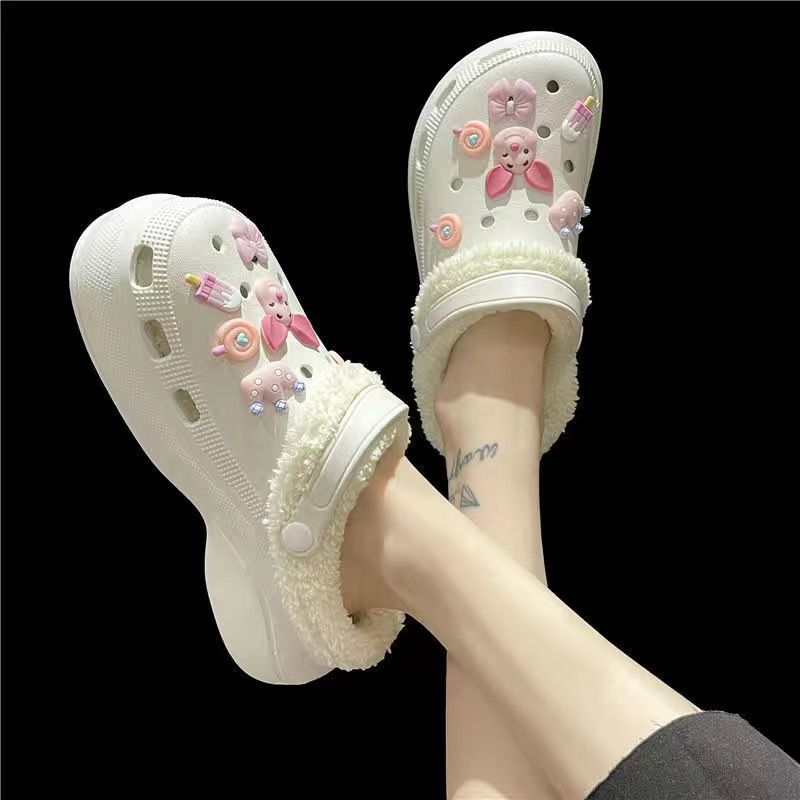 2025 croc shoes cotton slippers fleece-linedheattechpopularfashioneasiest for match indoor heightening eva casualoutwear cotton slippers