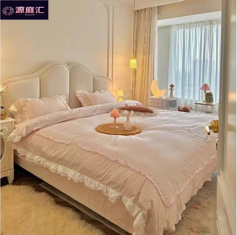 French cream leather princess style minimalist 1.5m wedding bed 1.8m double bed master bedroom light luxury italian retro butterfly bed