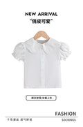 Summer girls' blouse - cross-border supply - pure white peter pan collar puff sleeve cute t-shirt top for young children
