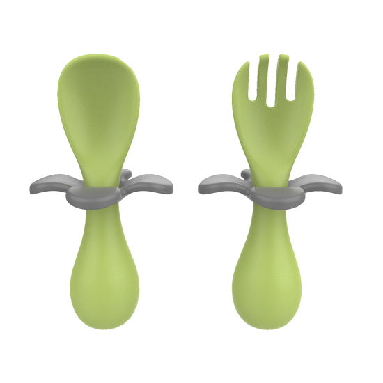 Baby training fork and spoon set - short handle self-feeding spoons for weaning and feeding - wholesale children's tableware