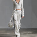 spring new arrival cross-border independent station  fashion v neck polka dot pants long sleeves sportswear suit