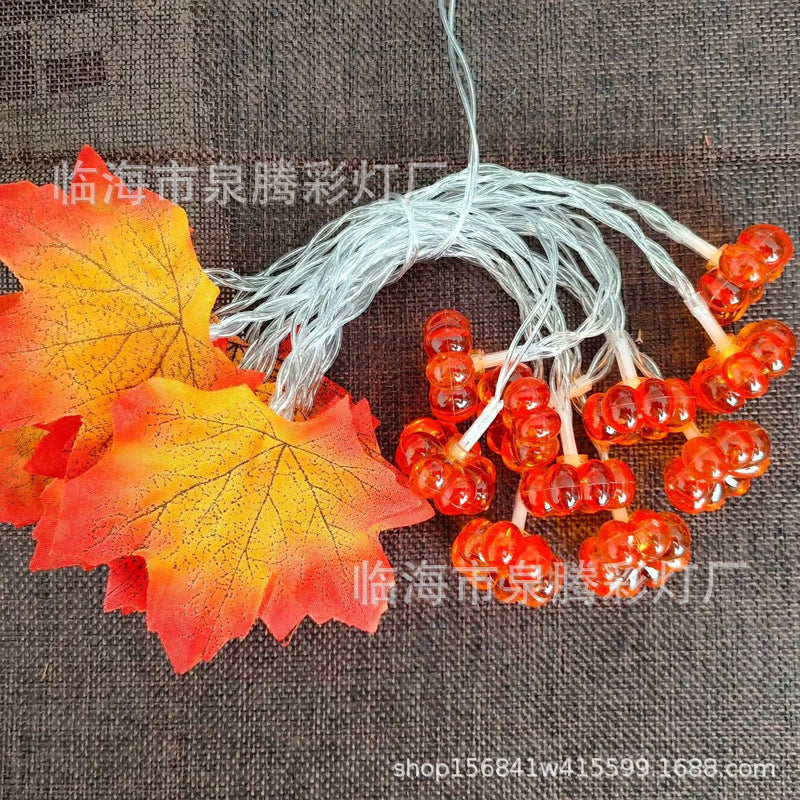 New LED Simulation Maple Leaf Pumpkin Light String Battery Box Remote Control Halloween Thanksgiving Yard Party Decoration Light