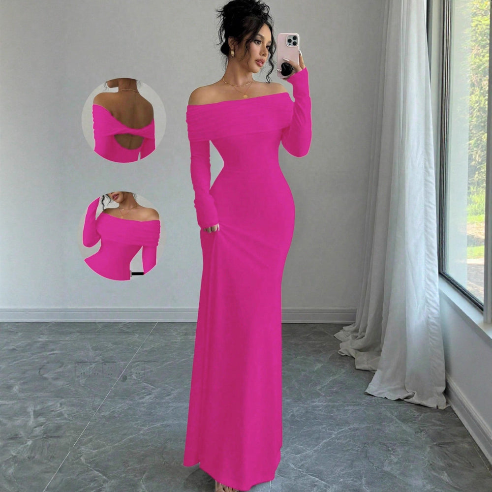 Export 2025 spring women's one-shoulder ruched bodycon fashionable elegant bodycon long evening gown dress