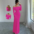 Export 2025 spring women's one-shoulder ruched bodycon fashionable elegant bodycon long evening gown dress