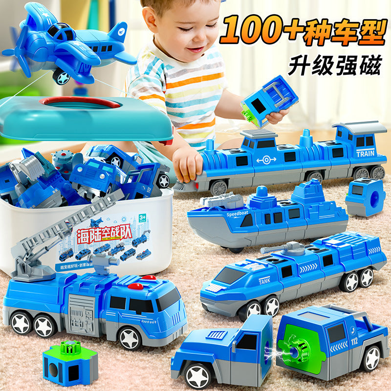 Magnetic sea, land and air patchwork magnetic toy car assemble various building blocks boys educational early education styling birthday gift