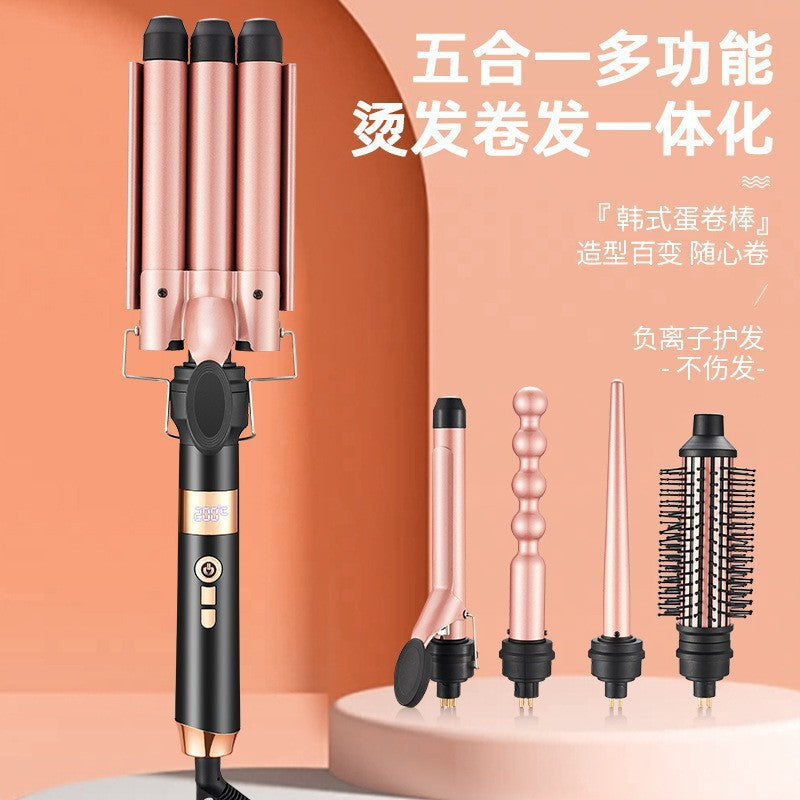 Cross-border new multi-functional five-in-one curling iron, replaceable hair curler, egg roll, wool curling cone tube, curling hair artifact