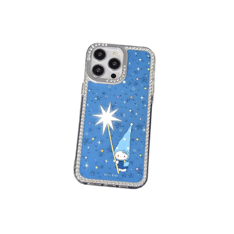 Suitable for iphone16 cat magician mobile phone case apple 17pro blue starry sky diamond anti-fall protective case