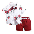 Amazon new spring/summer boys' leaf print short sleeve and shorts set - beach vacation style two-piece outfit
