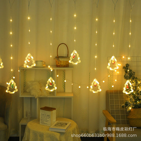 Cross-border new Christmas curtain lights Santa cartoon modeling lights LED room window decoration curtain lights