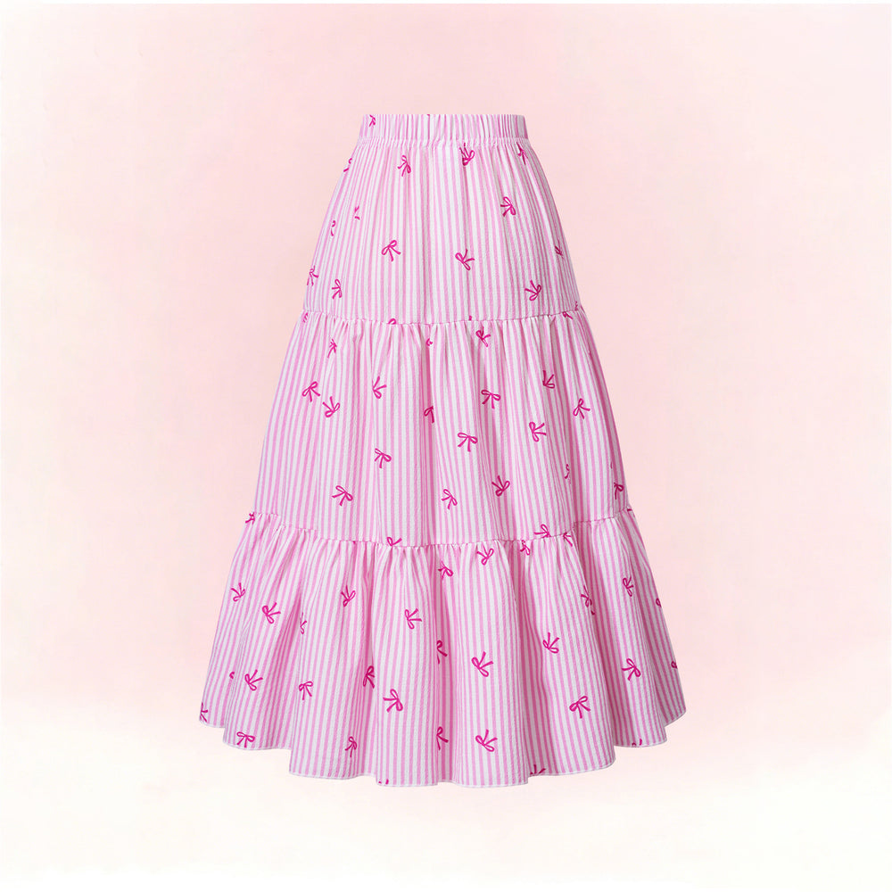 Girls' midi skirt, floral print flowy skirt
