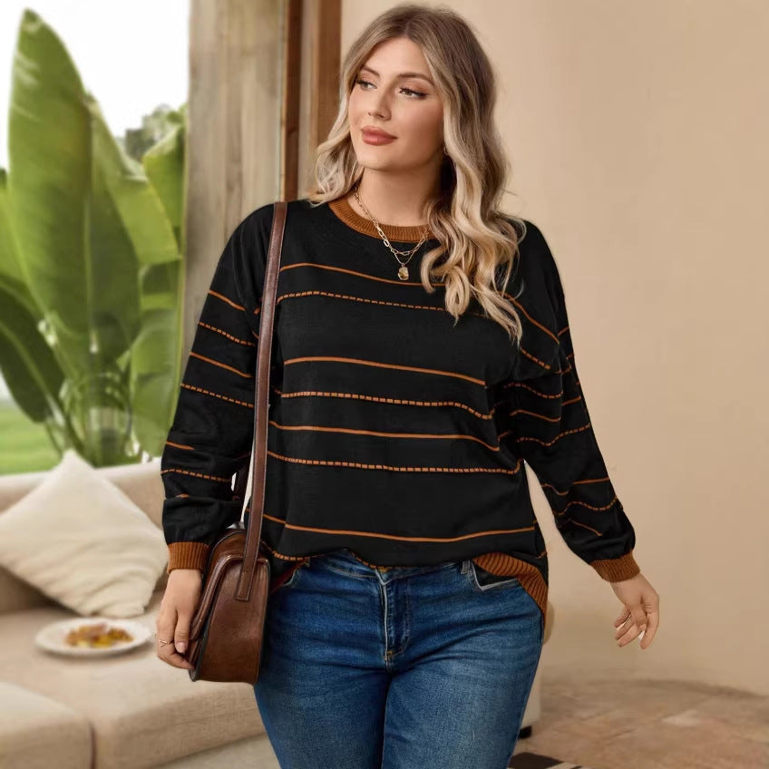 Korean style striped soft & cozy autumn/winter petite women's winter base layer sweater - versatile retro pullover knit inner layer