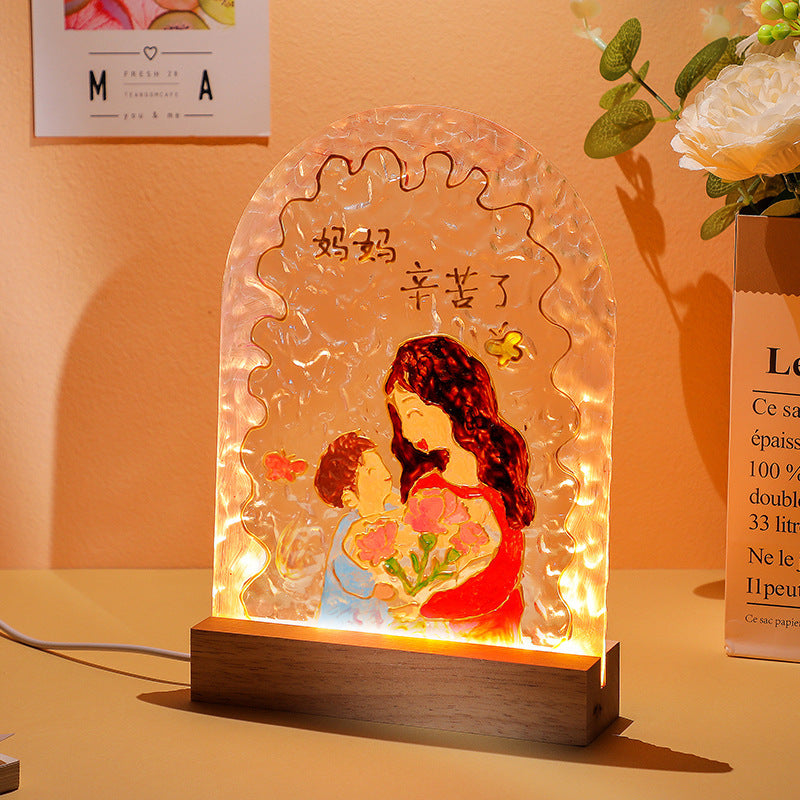 Tulip night light DIY material package, gift for girlfriend, hand-painted night light, water ripple acrylic light, ambient light.