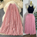 K-style polka dot pleated elegance skirt women's high waistslimming looka-line long skirtwork clothingeasiest for matchpatchworkelegant skirt