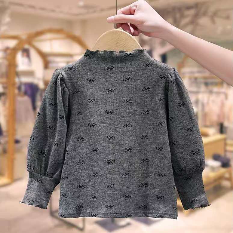 girls' autumn/winter new bowknot base layer top - stylish, warm, and thickened half-high neck for infants and toddlers