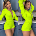 C3675 in stock    fashion women's activewear jumpsuit zip-up hooded sweatshirt