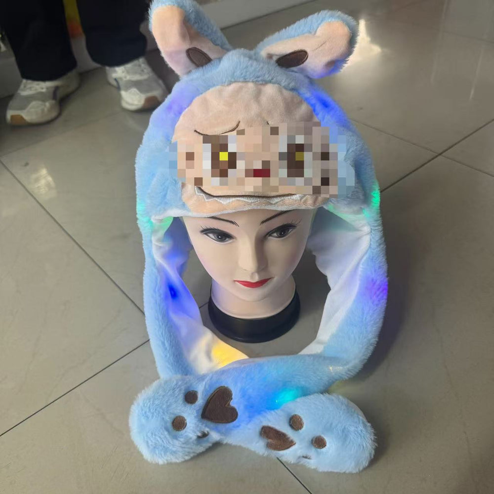 Tiktok viral cute plush bunny hat - squeeze the ears to make them move! light-up airbag beanie for warmth and cold protection