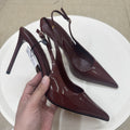 Spanish mng mango 2026 summer new pointed-toe patent leather sexy buckle closed-toe stiletto heel sandals for women