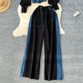 Spring hong kong style casual tracksuit set for women - pullover hoodie sweatshirt + high-waisted denim patchwork wide-leg pants