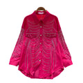 European fashion diamond-embellished long-sleeve shirt for women,  new arrival, relaxed fit, casual loose single-breasted top