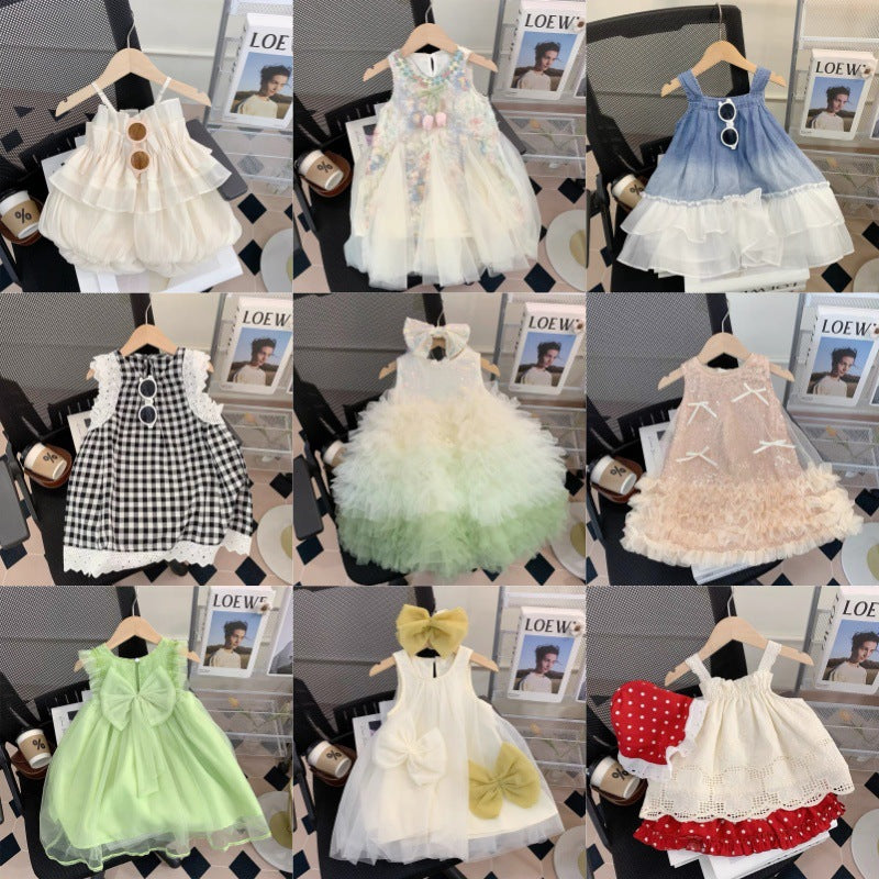 summer korean style girls' dresses: bubble gauze princess dresses with mesh skirts for young girls - wholesale supply
