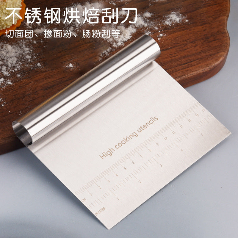 Baking scraper stainless steel dough cutter multi-function with scale flour cutter kitchen for home dough cutter rice roll scraper