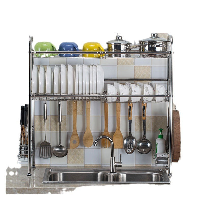 Small batch stainless steel drain dish storage rack Multifunctional double-layer kitchen dish chopstick plate Kitchenware rack