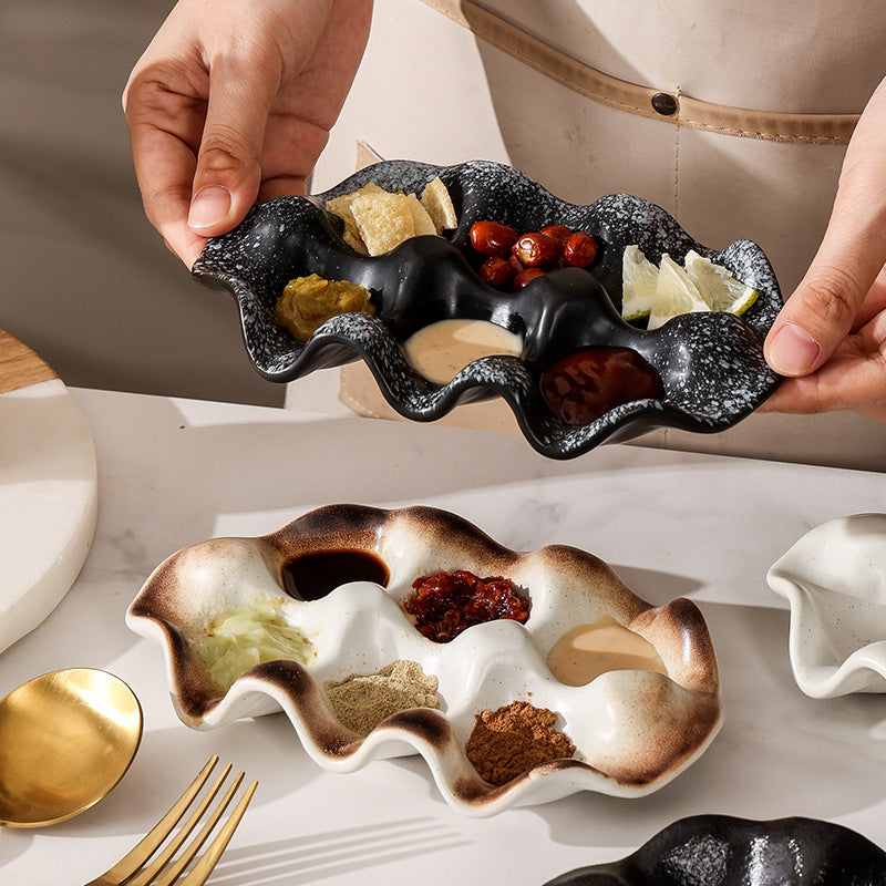 Retrofor homestylish ceramic egg tray creative high-looking divided dipping ceramic dish vinegar dish tray